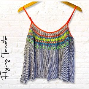Flying Tomato Boho Embroidered Striped Tank Top Size Large Adjustable Straps - L